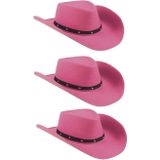 3x Roze cowboyhoeden Wichita voor dames - Feesthoeden verkleedkleding - Cowboy/Western themafeest