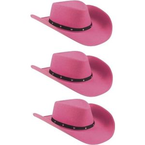 3x Roze cowboyhoeden Wichita voor dames - Feesthoeden verkleedkleding - Cowboy/Western themafeest