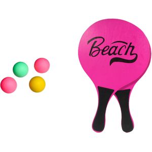 Gebro strand Beachball set - hout - roze - strand sport speelset - met 5x balletjes - speelgoed - kinderen en volwassenen