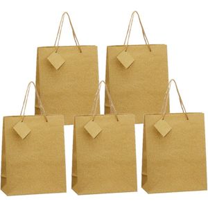 Set van 8x stuks luxe gouden papieren giftbags/tasjes met glitters 21 x 26 x 10 cm - cadeau tassen