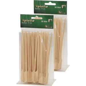 100x Bamboe houten sate prikkers/spiezen 15 cm - Hapjes barbecue/grill sate stokjes