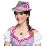 Grijze Oktoberfest tiroler dameshoed met roze band