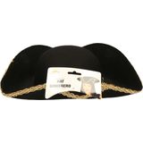 Guirca Carnaval verkleed hoed voor een Piraat - zwart/goud - polyester - heren/dames - driesteek hoed