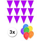 Pakket 3x vlaggenlijn XL paars incl gratis ballonnen