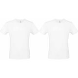 Set van 3x stuks wit basic t-shirt met ronde hals voor heren - katoen - 145 grams - witte shirts / kleding, maat: XL (54)