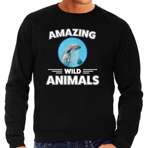 Sweater dolfijn - zwart - heren - amazing wild animals - cadeau trui dolfijn / dolfijnen liefhebber