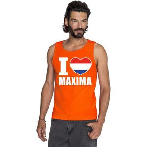 Oranje I love Maxima tanktop shirt/ singlet heren - Oranje Koningsdag/ Holland supporter kleding
