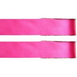 2x Hobby/decoratie fuchsia roze satijnen sierlinten 1,5 cm/15 mm x 25 meter - Cadeaulint satijnlint/ribbon - Striklint linten roze