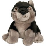 2x stuks pluche zwarte wolf knuffel 18 cm - Wolven wilde dieren knuffels - Speelgoed voor kinderen