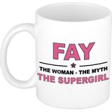 Naam cadeau Fay - The woman, The myth the supergirl koffie mok / beker 300 ml - naam/namen mokken - Cadeau voor o.a  verjaardag/ moederdag/ pensioen/ geslaagd/ bedankt