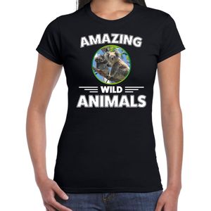 T-shirt koala - zwart - dames - amazing wild animals - cadeau shirt koala / koalaberen liefhebber