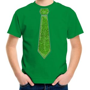 Bellatio Decorations Verkleed t-shirt voor kinderen - glitter stropdas - groen - jongen - carnaval
