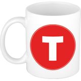 Mok / beker met de letter T rode bedrukking voor het maken van een naam / woord - koffiebeker / koffiemok - namen beker