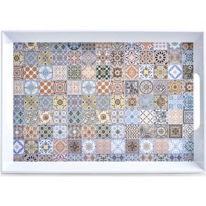 2x Dienbladen/serveerbladen melamine met mozaiekprint 50 x 35 cm - Zeller - Keukenbenodigdheden - Dranken serveren - Serveerbladen/Dienbladen met mozaiekprint