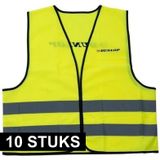 10x Veiligheidsvest Dunlop geel voor volwassenen - Reflecterende veiligheidsvesten 10 stuks