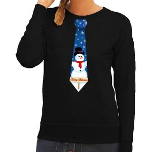 Foute kersttrui / sweater stropdas met sneeuwpop print zwart voor dames