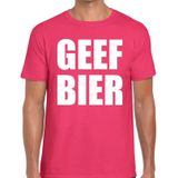 Geef Bier tekst t-shirt roze voor heren - heren feest t-shirts