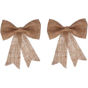 6x Kersthangers naturel strik van jute met glitters 24 cm - Jute kerstboomversiering/kerstornamenten