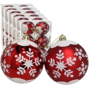 36x stuks gedecoreerde kerstballen rood kunststof diameter 6 cm - Kerstboom versiering