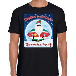 Fout Kerst t-shirt / shirt - Christmas in Suriname we know how to party - zwart voor heren - kerstkleding / kerst outfit