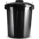 Kunststof afvalemmers/vuilnisemmers in het zwart van 51 liter met deksel - Vuilnisbakken/prullenbakken