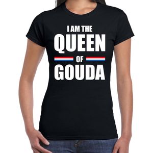 Koningsdag t-shirt I am the Queen of Gouda - zwart - dames - Kingsday Gouda outfit / kleding / shirt