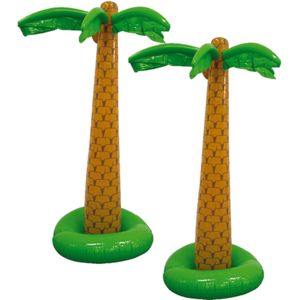 Set van 2x stuks tropische Hawaii party palmboom/bomen opblaasbaar van 180 cm - Versiering decoraties en thema feestartikelen