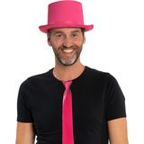 Carnaval verkleedset hoed en stropdas - roze - volwassenen/unisex - feestkleding accessoires