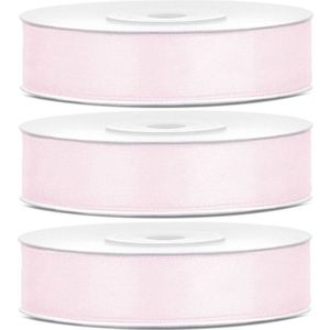 3x Hobby/decoratie poeder roze satijnen sierlinten 1,2 cm/12 mm x 25 meter - Cadeaulinten satijnlinten/ribbons - Poeder roze linten - Hobbymateriaal benodigdheden - Verpakkingsmaterialen