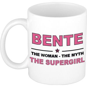 Naam cadeau Bente - The woman, The myth the supergirl koffie mok / beker 300 ml - naam/namen mokken - Cadeau voor o.a  verjaardag/ moederdag/ pensioen/ geslaagd/ bedankt