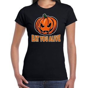 Halloween Eat you alive verkleed t-shirt zwart voor dames - horror pompoen shirt / kleding / kostuum