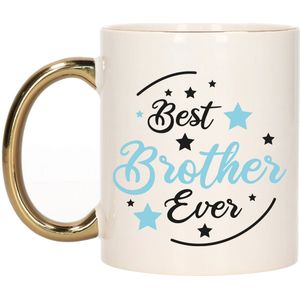 Bellatio Decorations Cadeau koffie/thee mok voor broer - blauw met gouden oor - de best - 300 ml
