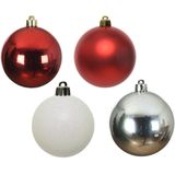 Kerstballen 30x -6cm -en ster piek -parelmoer wit/rood/zilver-kunststof