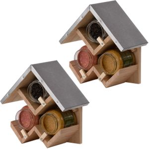 2x stuks vogelhuisje/pindakaashuisje voor 3 potten vogelpindakaas hout 24 cm - Vogelvoederhuisje - Vogelvoer - Vogel voederstation