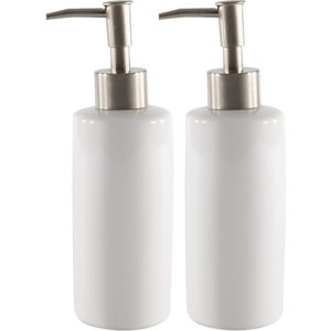 Set van 2x stuks zeeppompjes/zeepdispensers wit keramiek 20 cm - Navulbare zeep houder - Toilet/badkamer accessoires