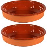 2x Tapas schalen bruin/ terracotta 35 cm - Tapas serveerschalen/borden/ovenschalen