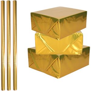 3x Rollen inpakpapier / cadeaufolie metallic goud 200 x 70 cm - kadofolie / cadeaupapier