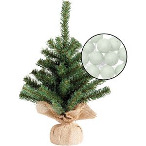 Mini kunst kerstboompje groen - met verlichting bollen lichtgroen - H45 cm