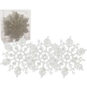 24x stuks kerstornamenten/kersthangers sneeuwvlokken wit 10 cm - Kerstversiering/kerstboomversiering