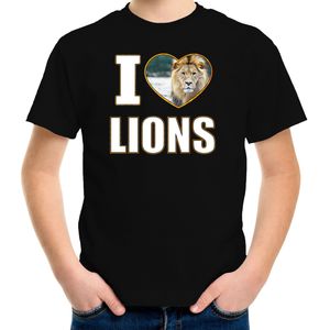 I love lions t-shirt met dieren foto van een leeuw zwart voor kinderen - cadeau shirt leeuwen liefhebber - kinderkleding / kleding