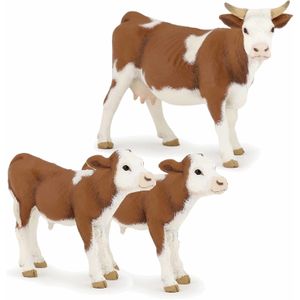 Plastic speelgoed figuren bonte koe en 2x kalfjes 13 en 6 cm - Boerderij dieren setje