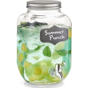 1x Glazen drank dispenser met krijtlabel 3,8 liter - Zeller - Keukenbenodigdheden - Zomers/tropisch tuinfeest decoratie - Dranken serveren - Drankdispensers - Dispensers voor o.a. sappen en limonade