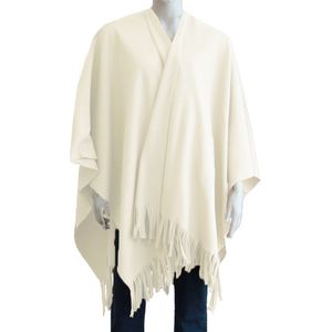 Luxe omslagdoek/poncho - creme - 180 x 140 cm - fleece - Dameskleding accessoires