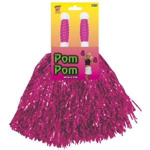 Smiffy's Cheerballs - 2 stuks - pompom - roze - -30 cm - Cheerleader accessoires