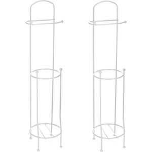 Set van 2x stuks staande wc/toiletrolhouders met reservoir wit 66 cm van metaal - Wc-rol houder - Toiletrol houder