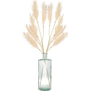 Decoratie pampasgras pluimen in vaas gerecycled glas - creme wit - 98 cm - Tafel bloemstukken