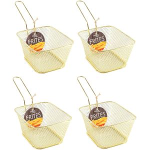 4x stuks gouden patat/snack serveermandjes/frietmandjes 14 cm - Tafeldecoratie - Patat/snack serveren in een mandje