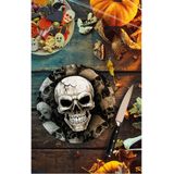 Fiestas Guirca Halloween/horror schedel/doodshoofd bordjes - 18x - zwart - papier - D23 cm