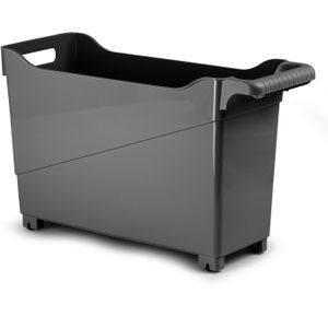 Plasticforte opberg Trolley Container - zwart - op wieltjes - L45 x B17 x H29 cm - kunststof - opslag box/bak - 22 liter
