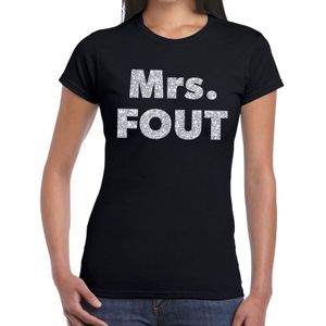 Mrs. Fout zilver glitter tekst t-shirt zwart dames - Foute party kleding